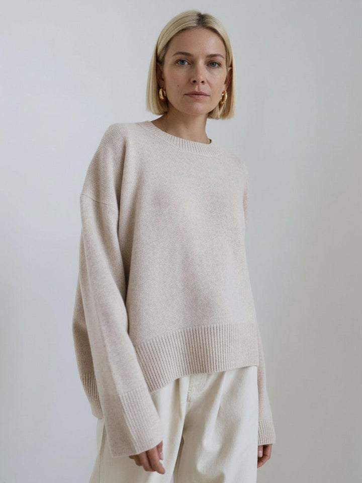 Oversized Crew Neck Knit Sweater beige image 1 