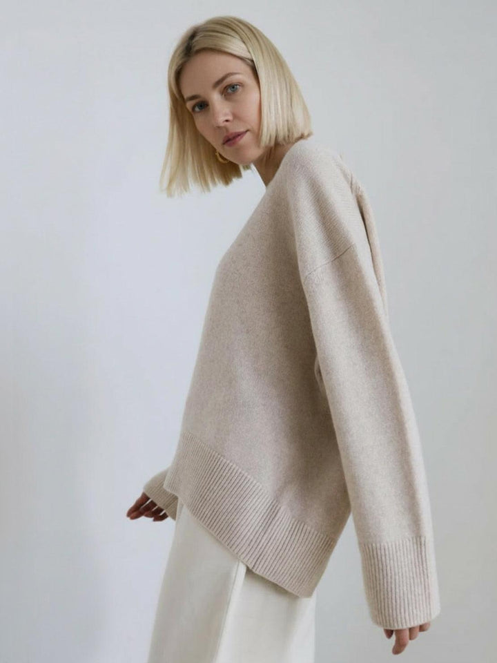 Oversized Crew Neck Knit Sweater beige image 2 