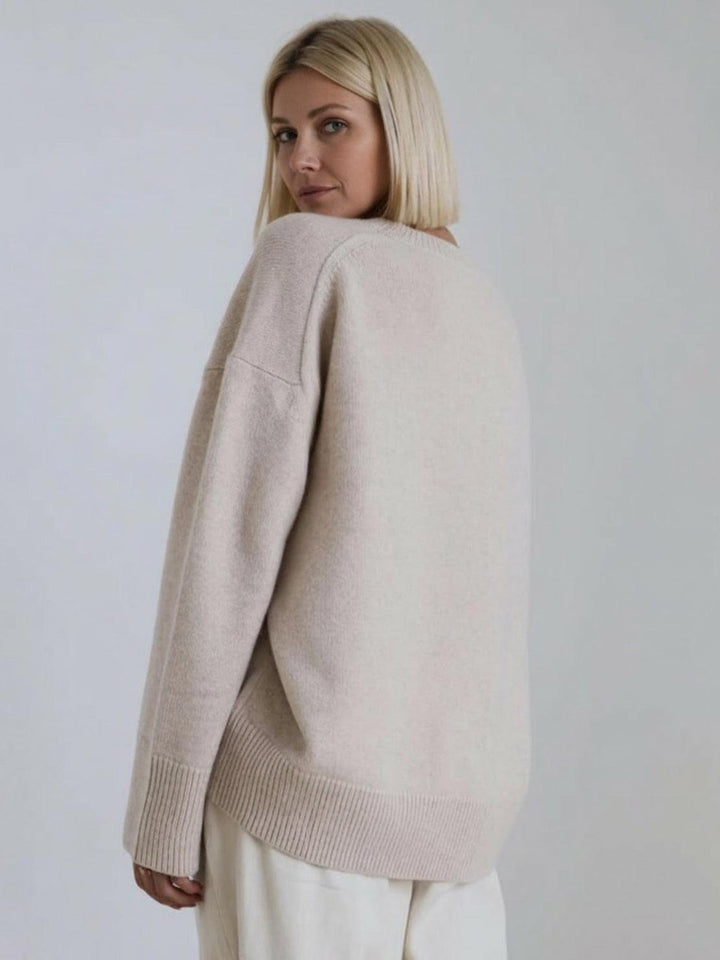 Oversized Crew Neck Knit Sweater beige image 3 