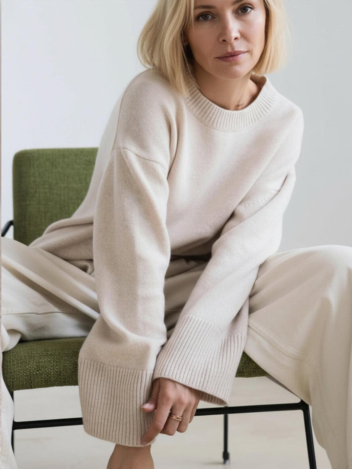 Oversized Crew Neck Knit Sweater beige image 4 