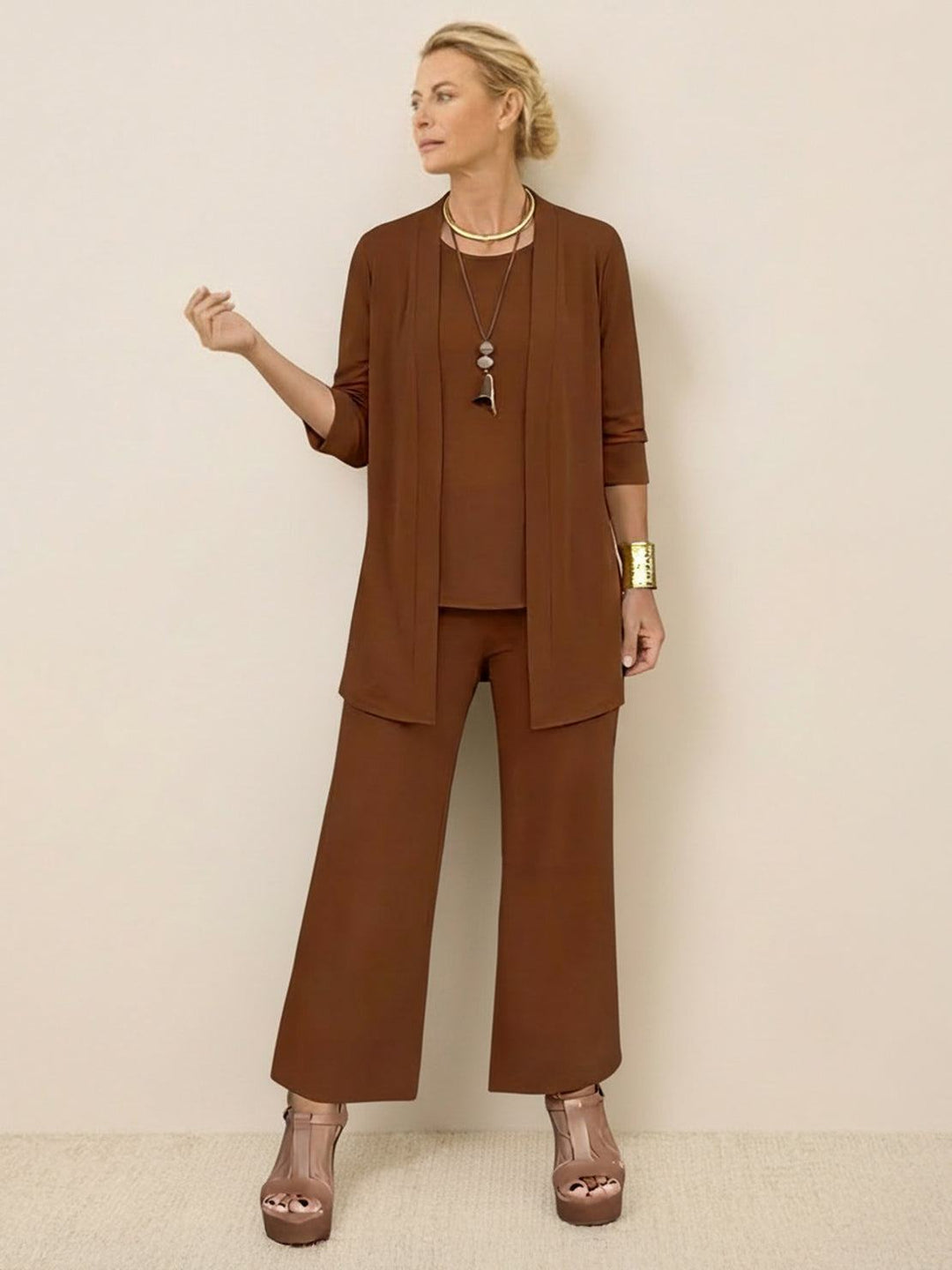 Open-Front Three-Piece Co-Ord brown image 1 