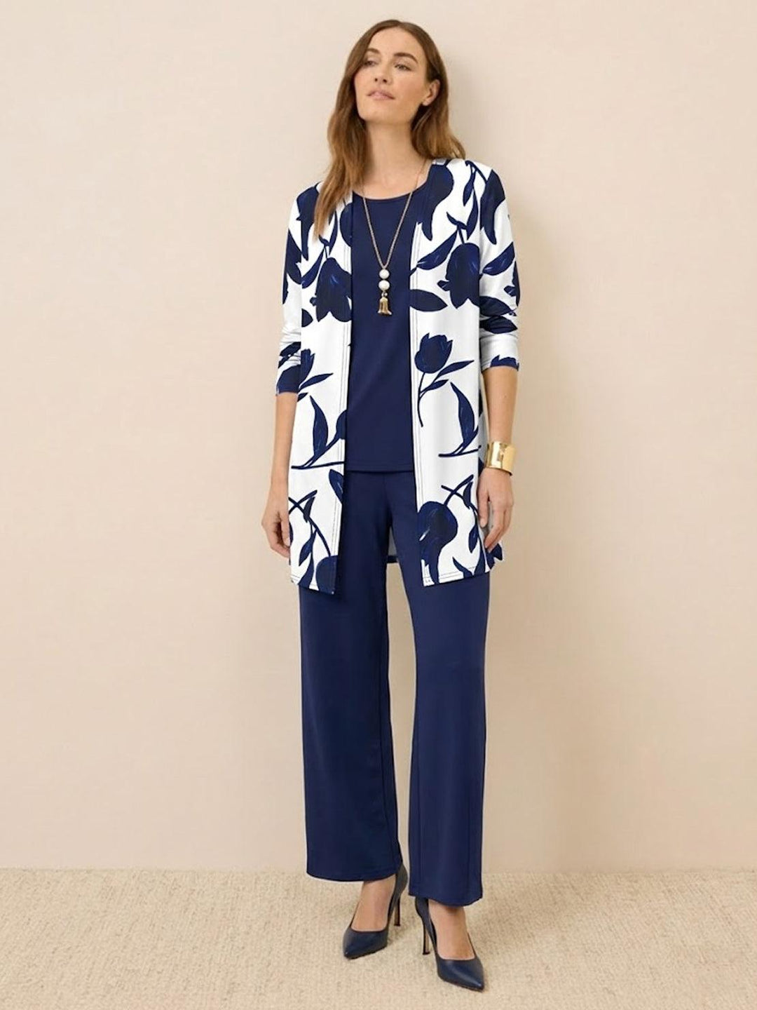 Open-Front Three-Piece Co-Ord floral navy image 1 