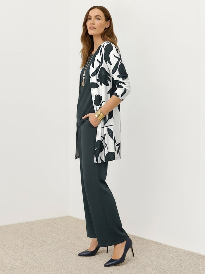 Open-Front Three-Piece Co-Ord floral gray image 2 