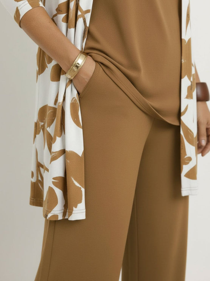 Open-Front Three-Piece Co-Ord floral golden image 6 