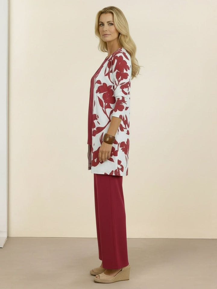 Open-Front Three-Piece Co-Ord floral raspberry image 2 