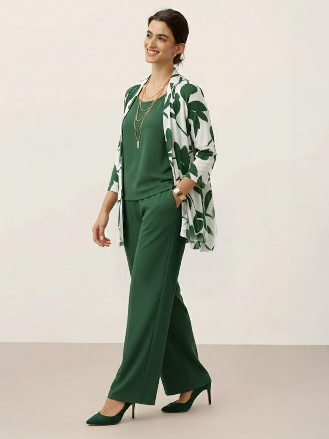 Open-Front Three-Piece Co-Ord floral green image 2 