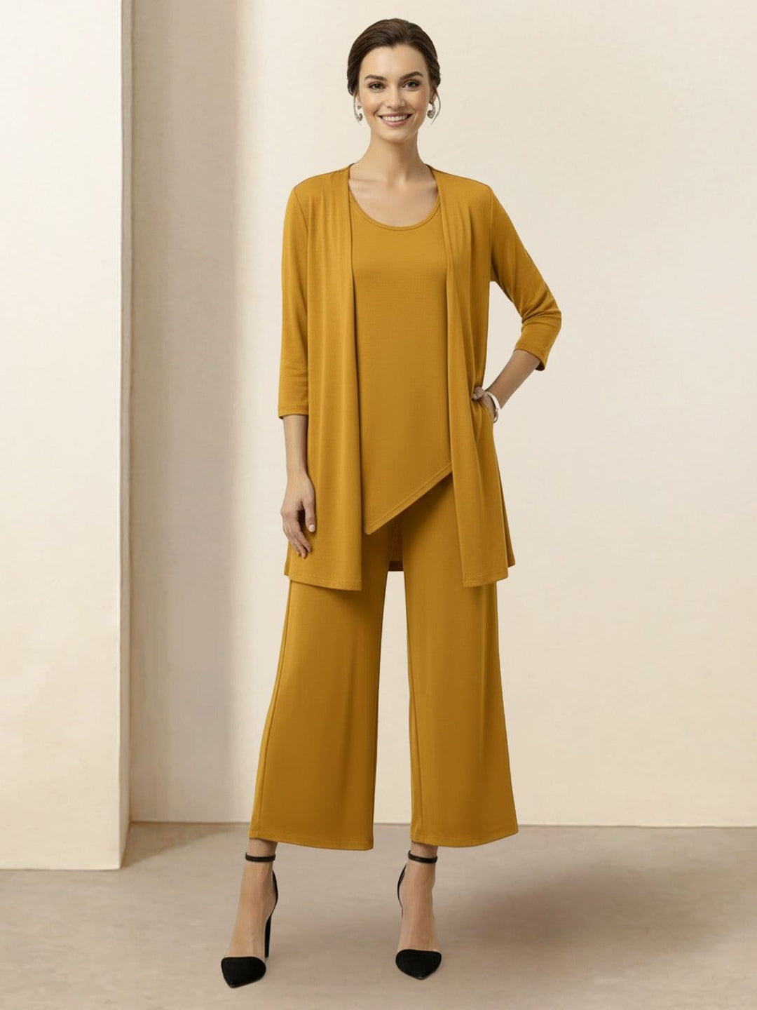 Open-Front Three-Piece Co-Ord mustard yellow image 1 