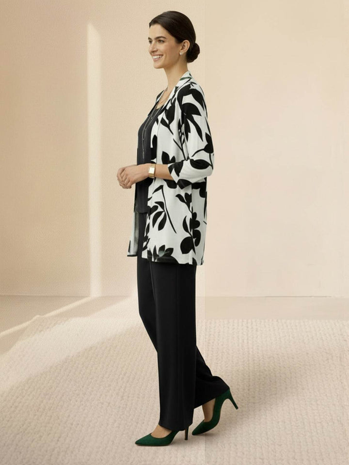 Open-Front Three-Piece Co-Ord floral deep black image 2 