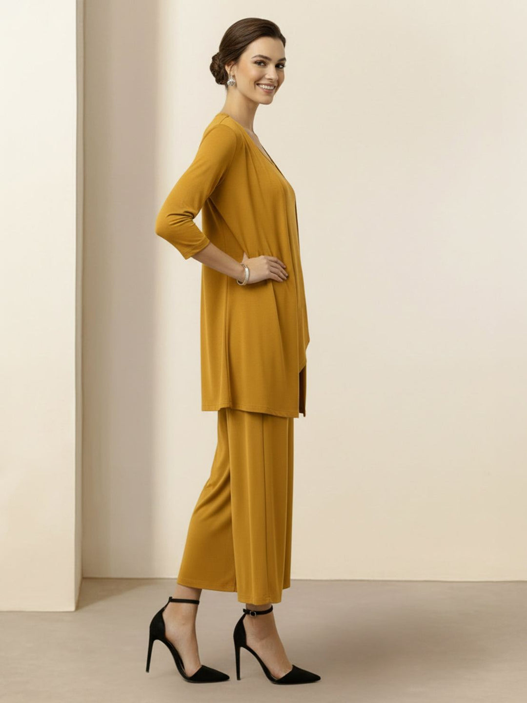 Open-Front Three-Piece Co-Ord mustard yellow image 2 