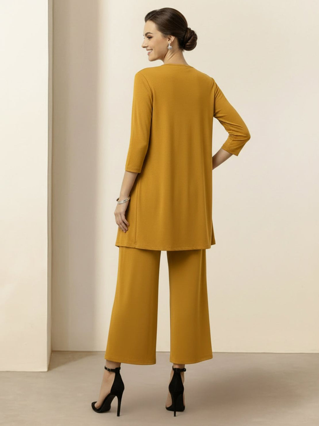Open-Front Three-Piece Co-Ord mustard yellow image 3 