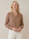 Pleated V-Neck Long-Sleeve