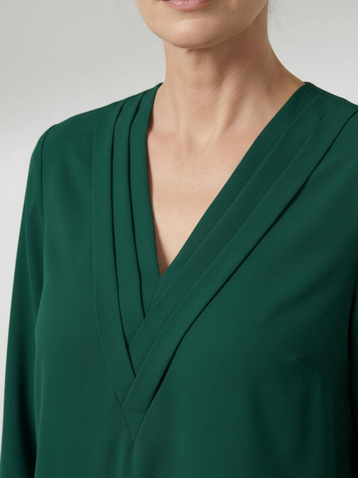 Pleated V-Neck Long-Sleeve dark green image 5 