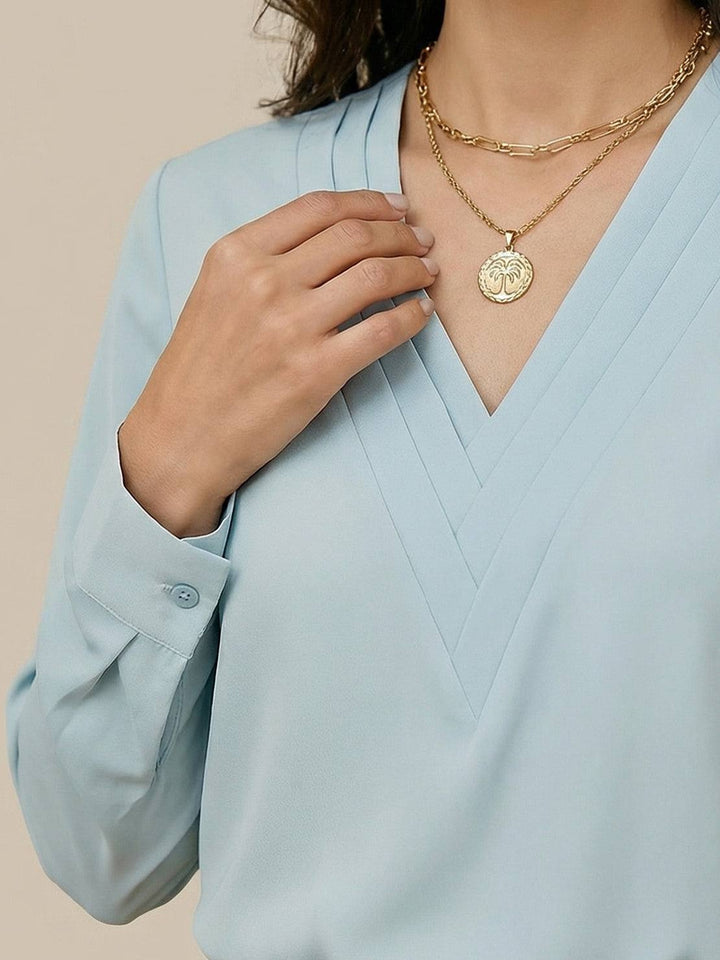 Pleated V-Neck Long-Sleeve light blue image 5 