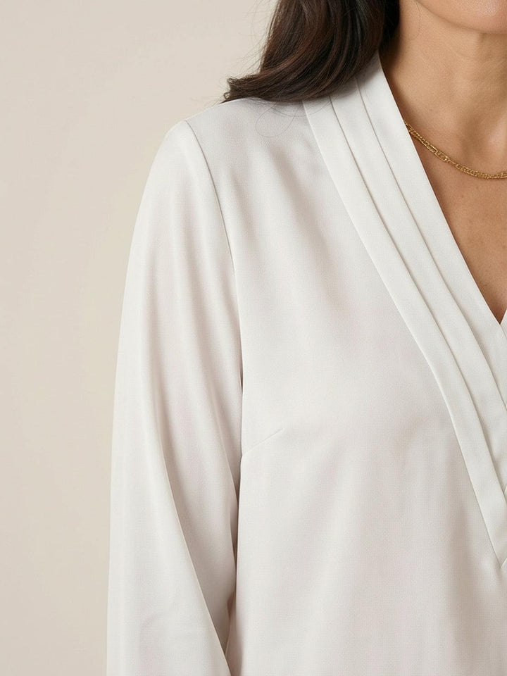 Pleated V-Neck Long-Sleeve white image 5 
