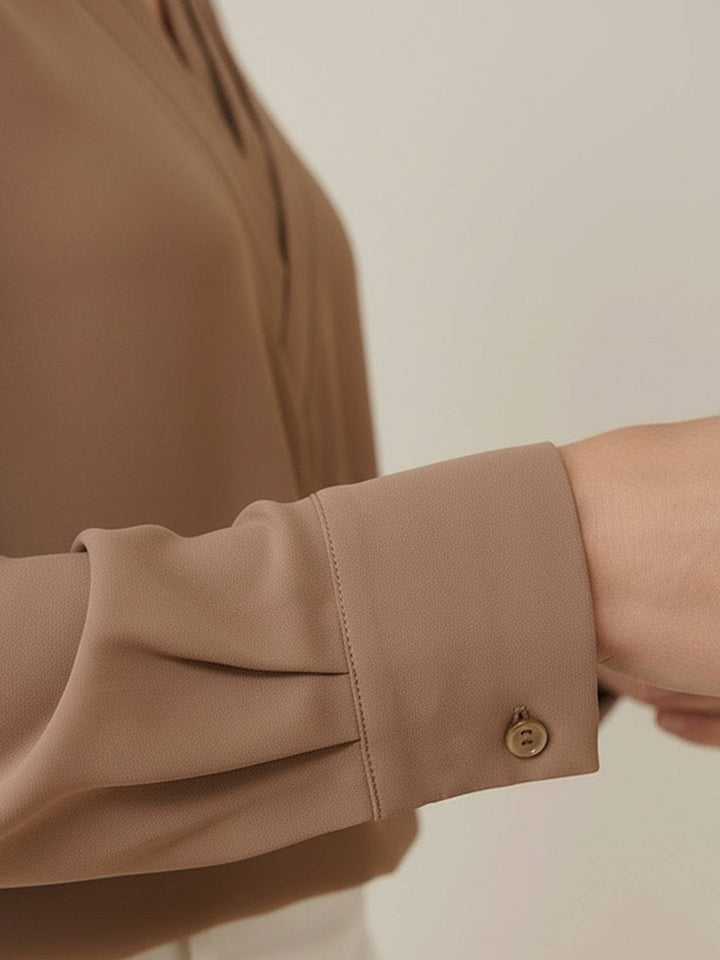 Pleated V-Neck Long-Sleeve khaki image 5 