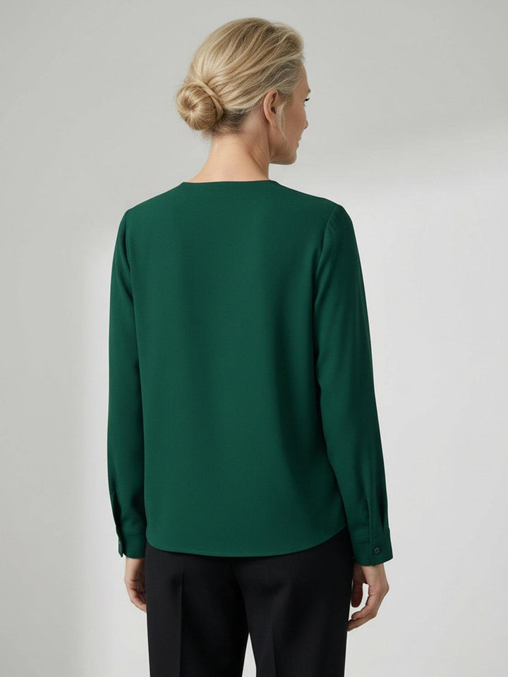 Pleated V-Neck Long-Sleeve dark green image 3 