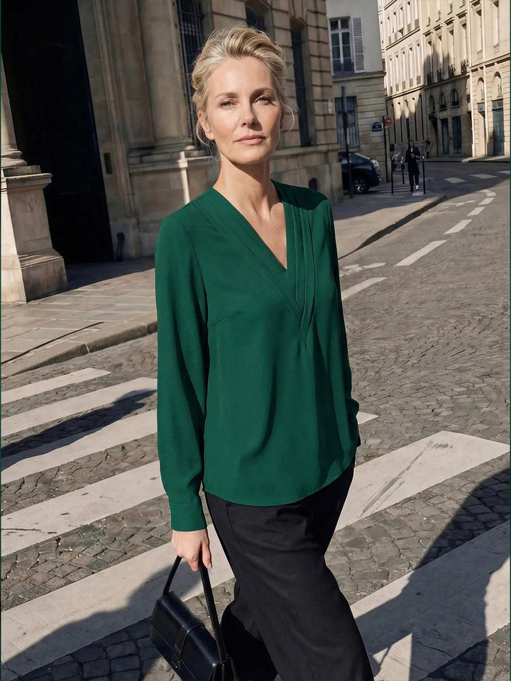 Pleated V-Neck Long-Sleeve dark green image 4 