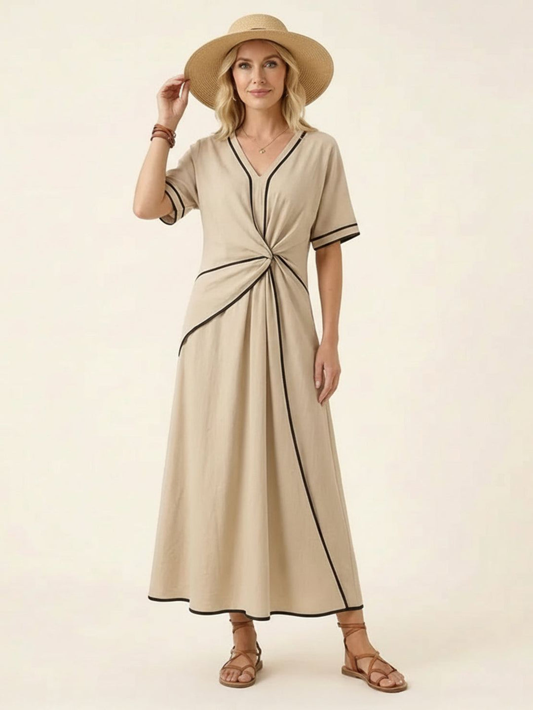 Knot-Waist Flowing Maxi Dress