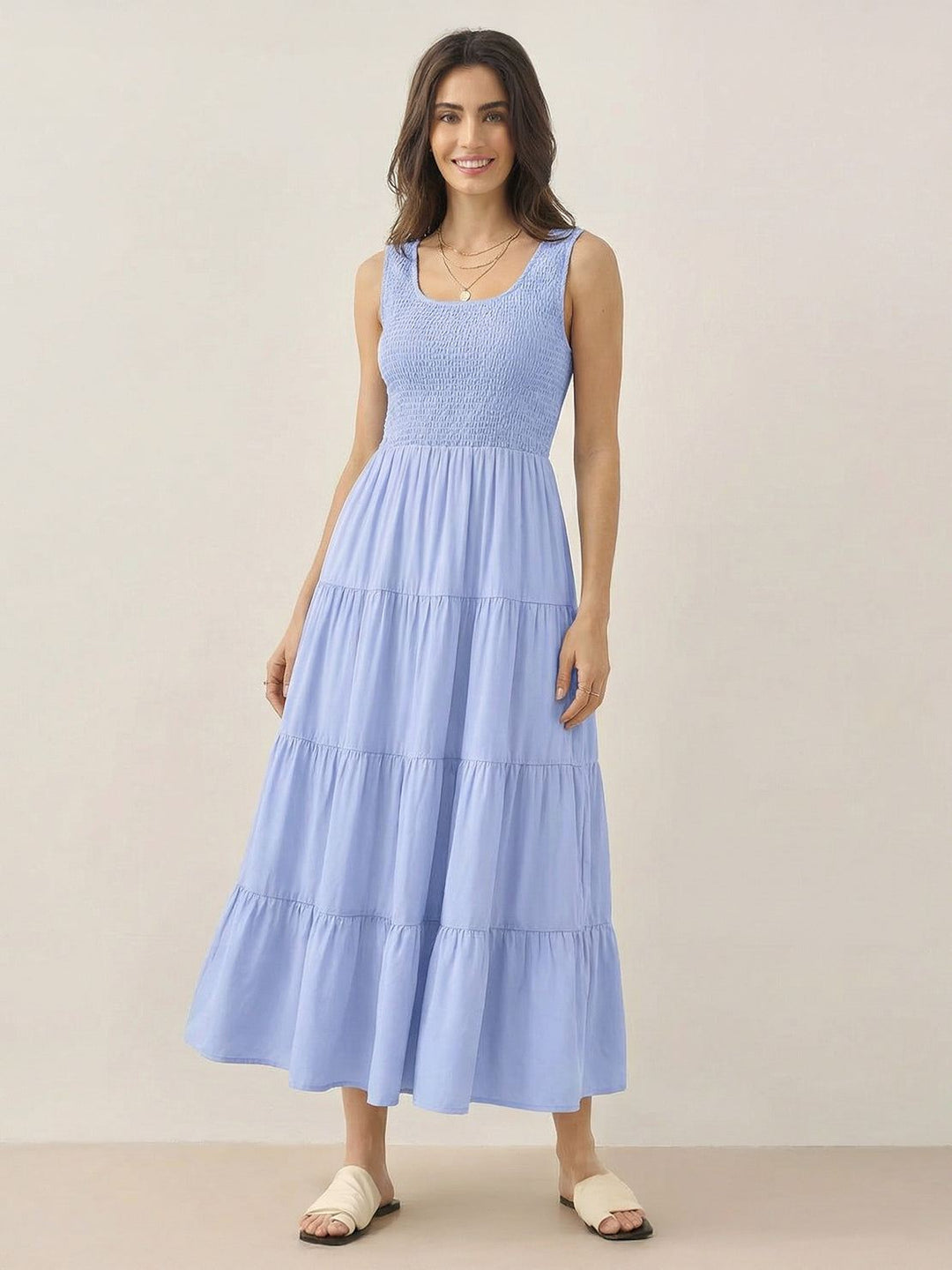 Smocked Sleeveless Maxi Dress pastel blue image 1 