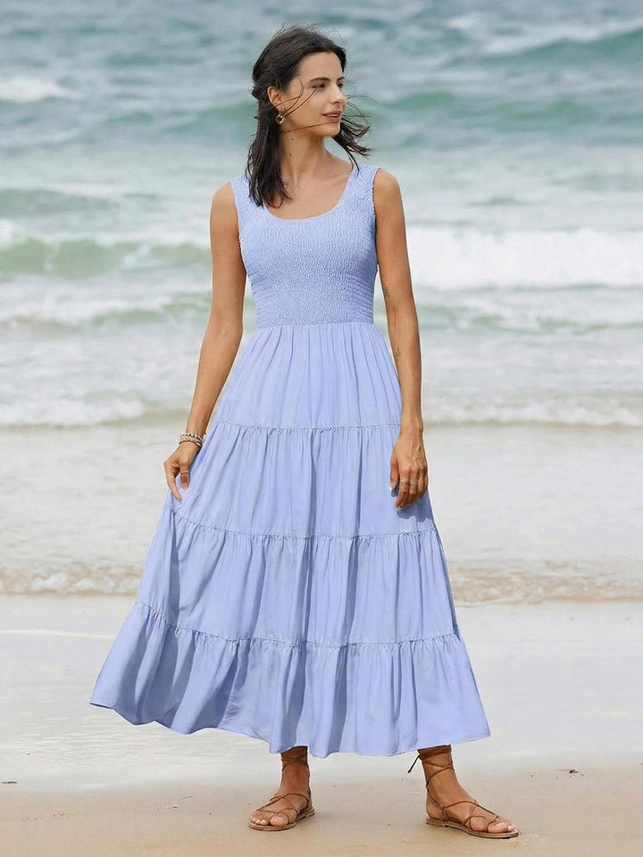 Smocked Sleeveless Maxi Dress pastel blue image 4 