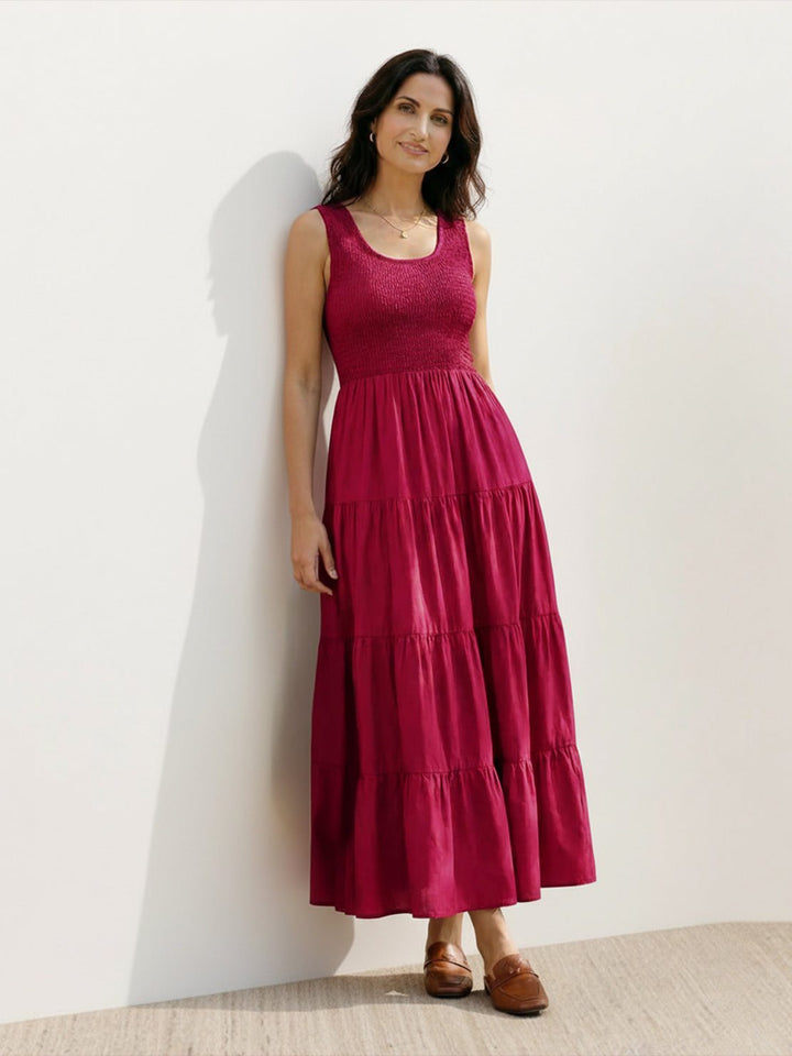 Smocked Sleeveless Maxi Dress wine red image 1 
