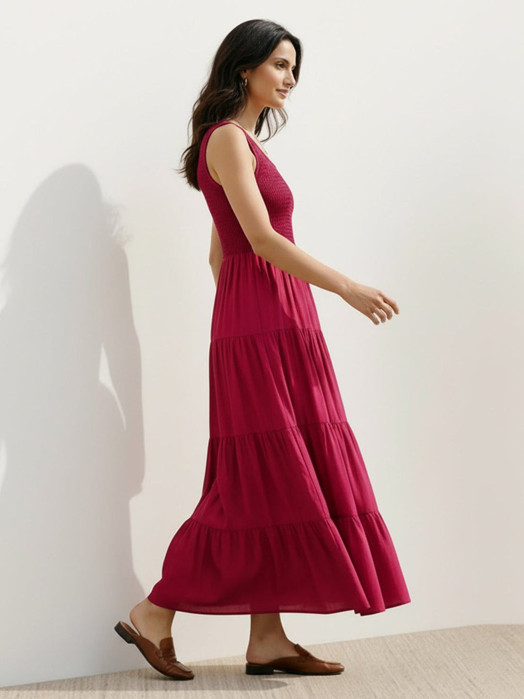 Smocked Sleeveless Maxi Dress wine red image 2 