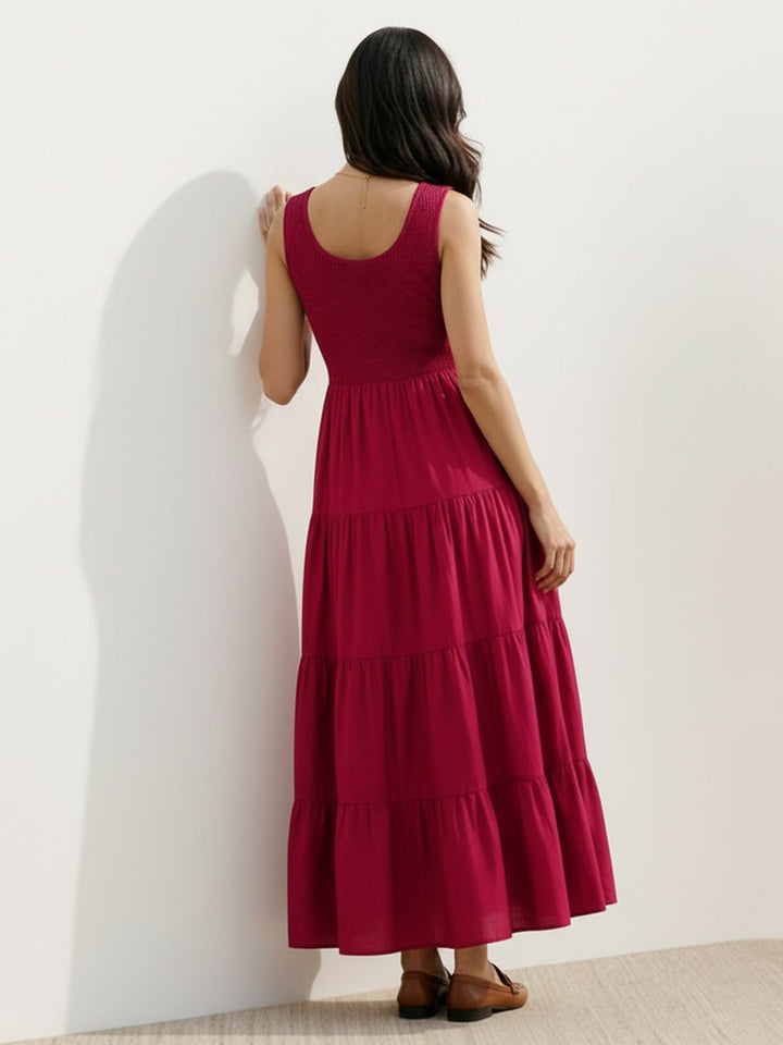 Smocked Sleeveless Maxi Dress wine red image 3 