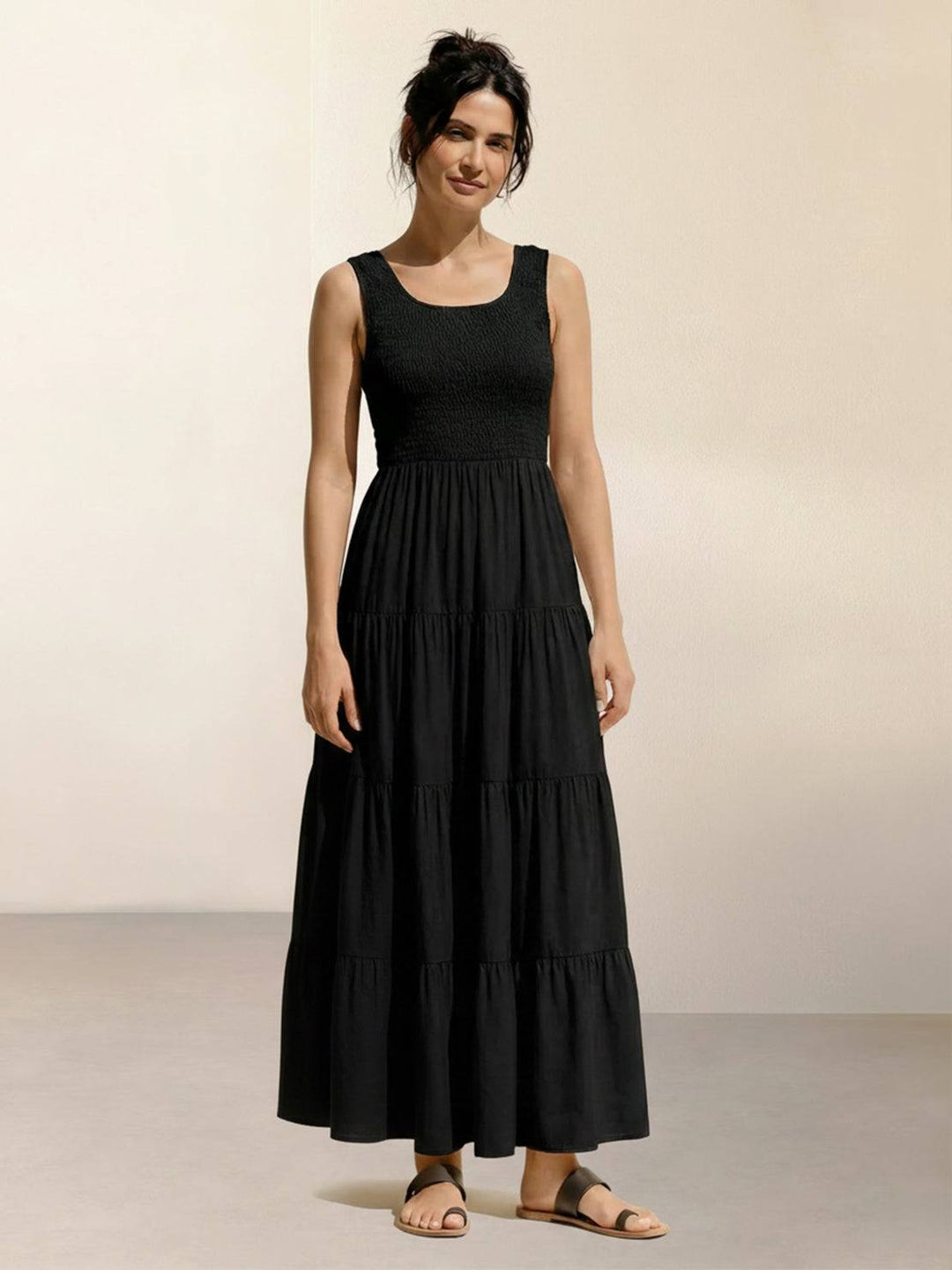 Smocked Sleeveless Maxi Dress black image 1 