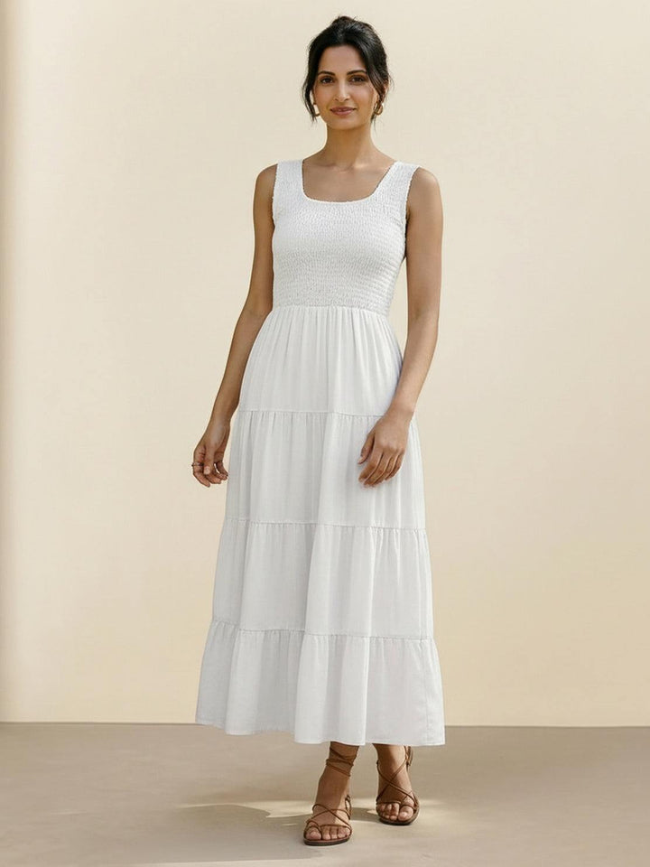 Smocked Sleeveless Maxi Dress white image 1 