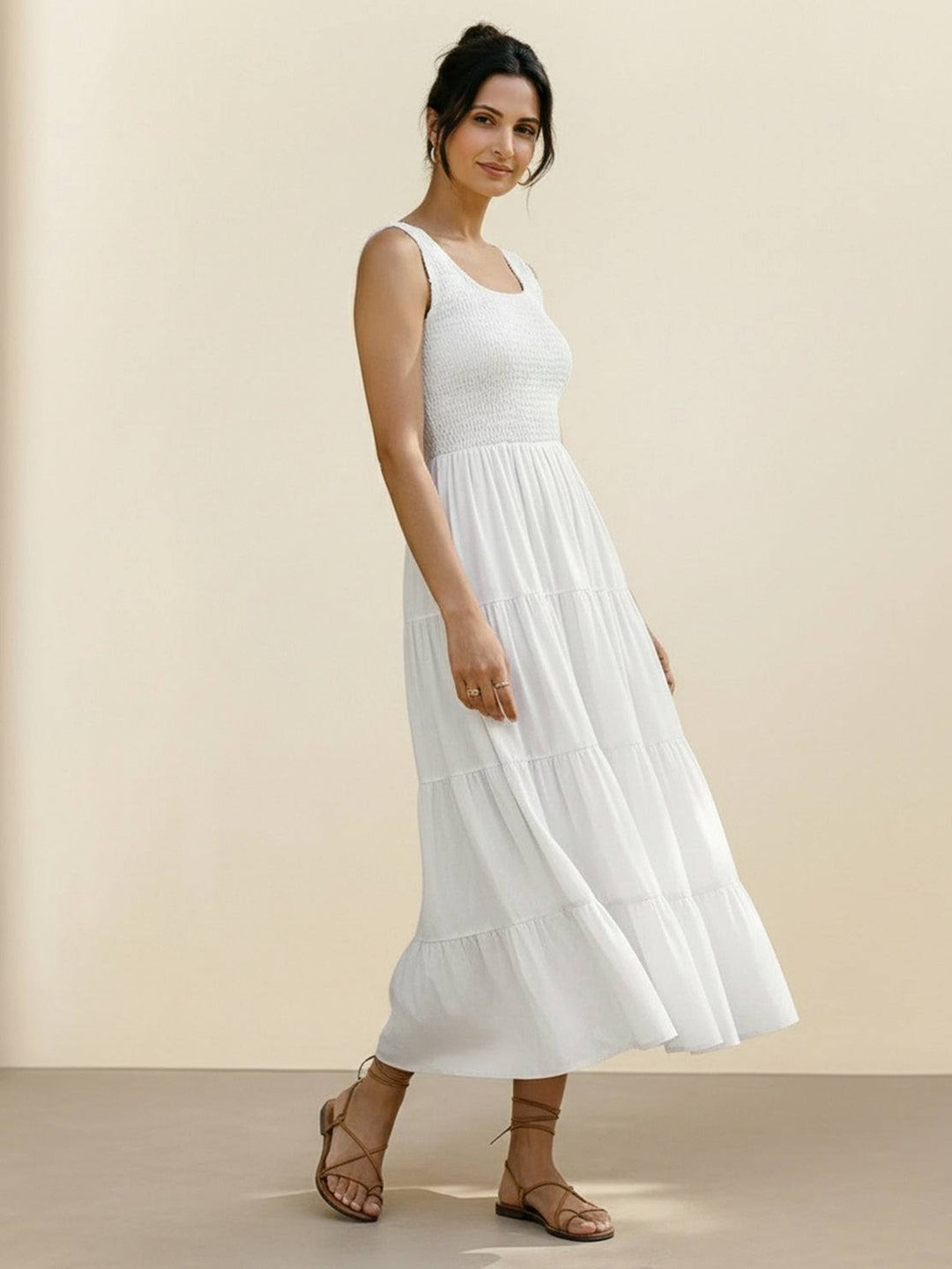 Smocked Sleeveless Maxi Dress white image 2 