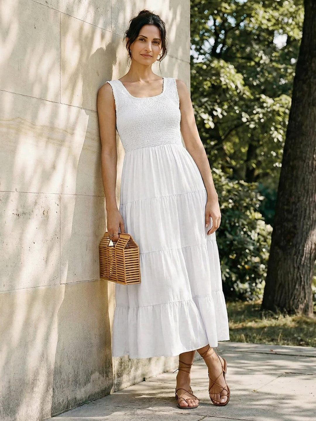 Smocked Sleeveless Maxi Dress white image 4 