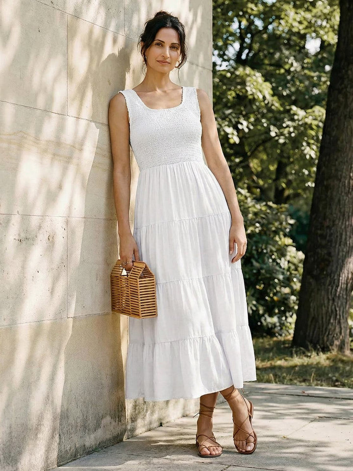 Smocked Sleeveless Maxi Dress white image 4 