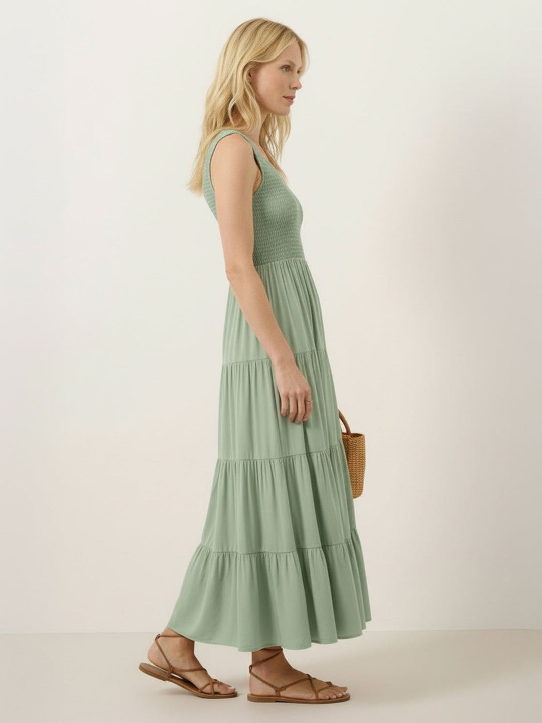 Smocked Sleeveless Maxi Dress sage green image 2 