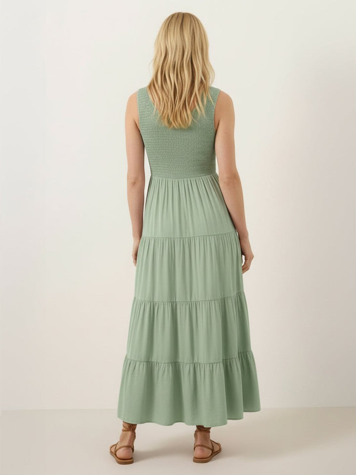 Smocked Sleeveless Maxi Dress sage green image 3 