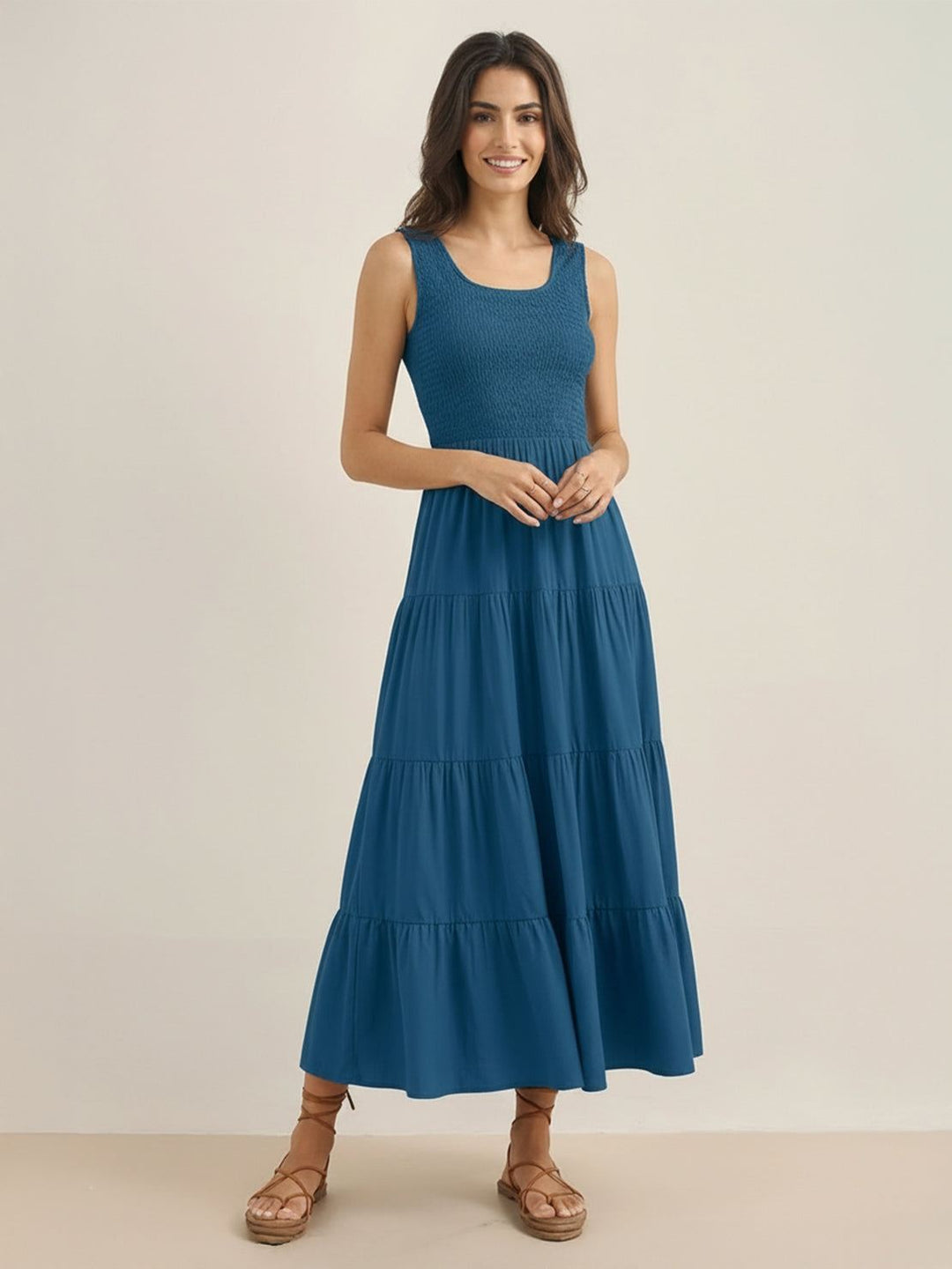 Smocked Sleeveless Maxi Dress ocean blue image 1 