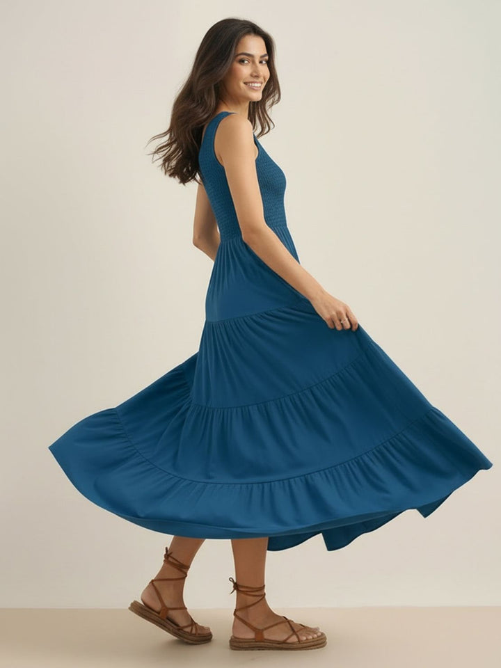 Smocked Sleeveless Maxi Dress ocean blue image 2 