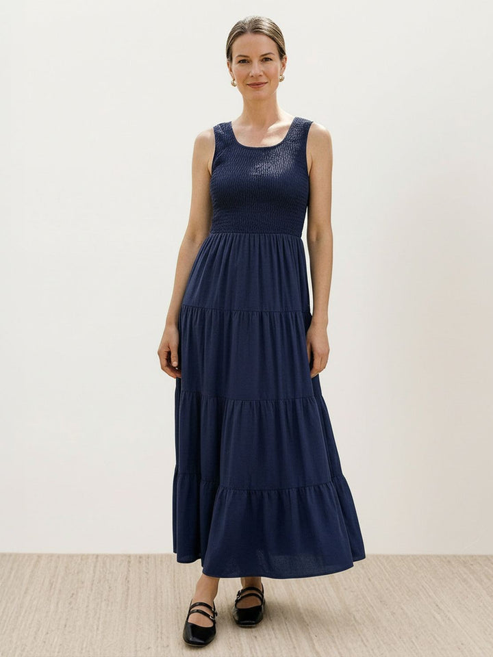 Smocked Sleeveless Maxi Dress navy blue image 1 