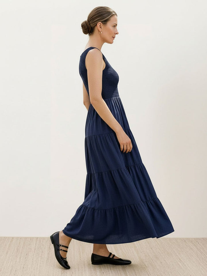 Smocked Sleeveless Maxi Dress navy blue image 2 