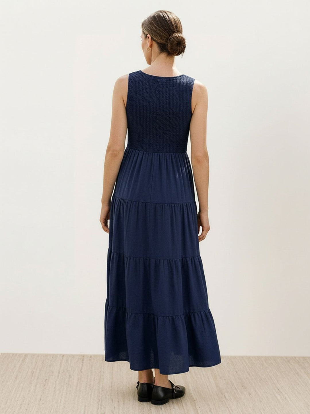 Smocked Sleeveless Maxi Dress navy blue image 3 