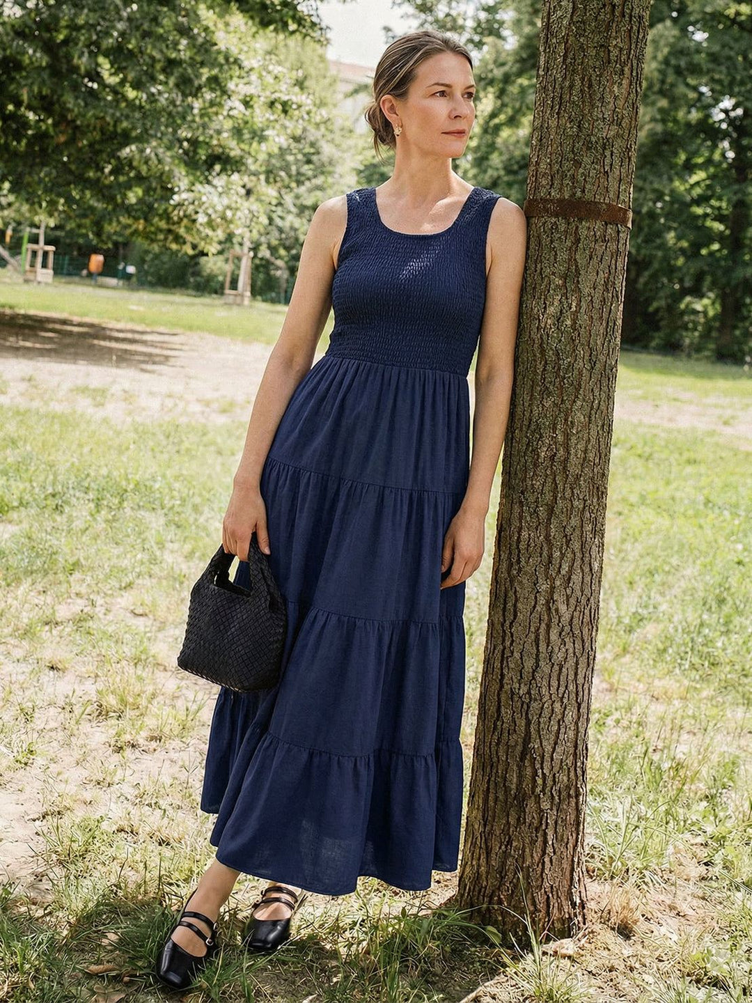 Smocked Sleeveless Maxi Dress navy blue image 4 