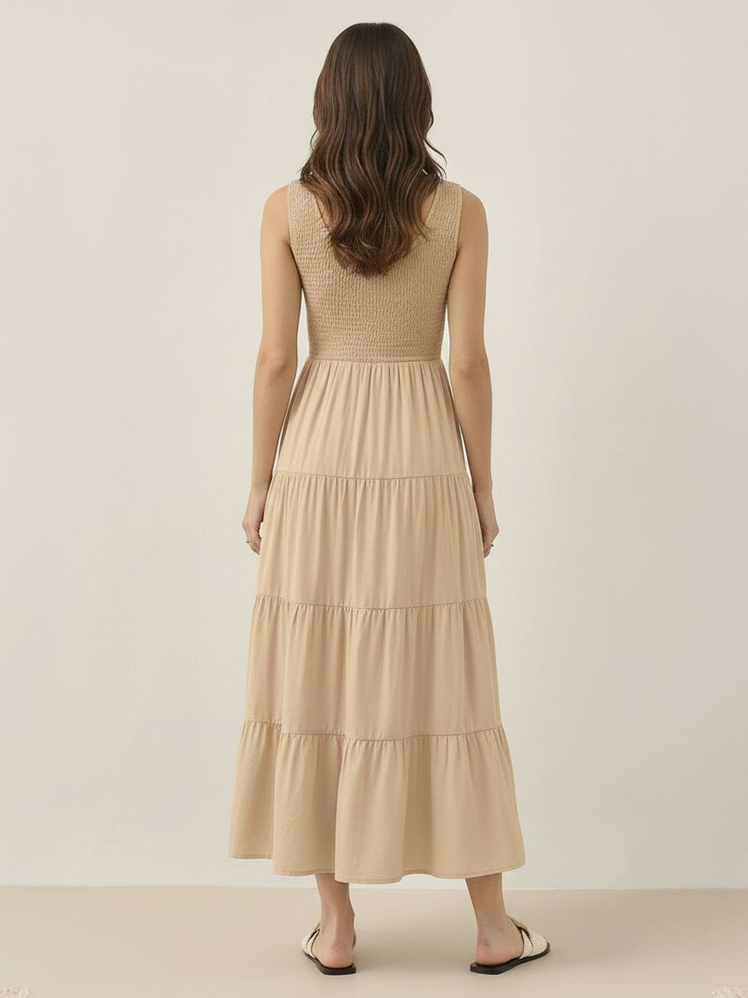 Smocked Sleeveless Maxi Dress khaki image 3 