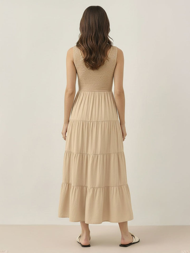 Smocked Sleeveless Maxi Dress khaki image 3 