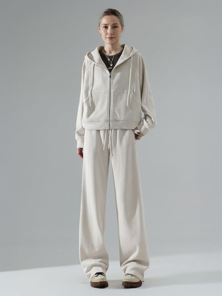 Chenille Zip-up Loungewear Set off white image 1 