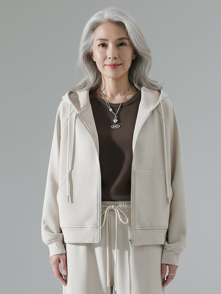 Chenille Zip-up Loungewear Set off white image 2 
