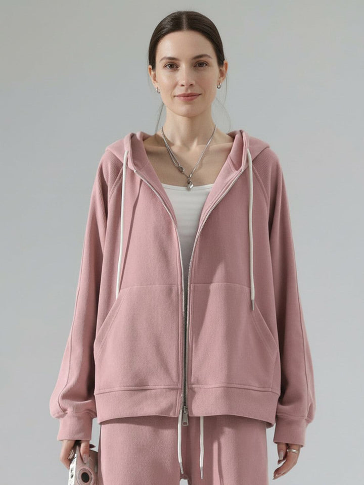 Chenille Zip-up Loungewear Set light pink image 2 