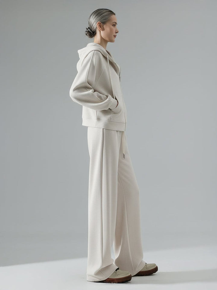 Chenille Zip-up Loungewear Set off white image 4 