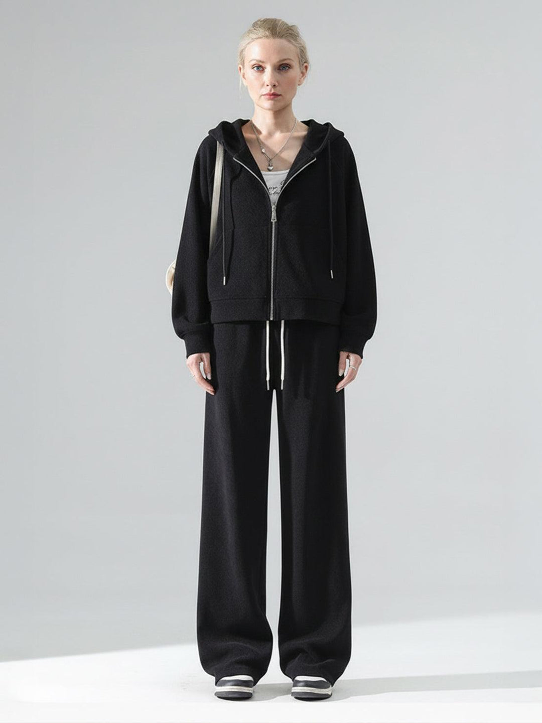 Chenille Zip-up Loungewear Set black image 1 