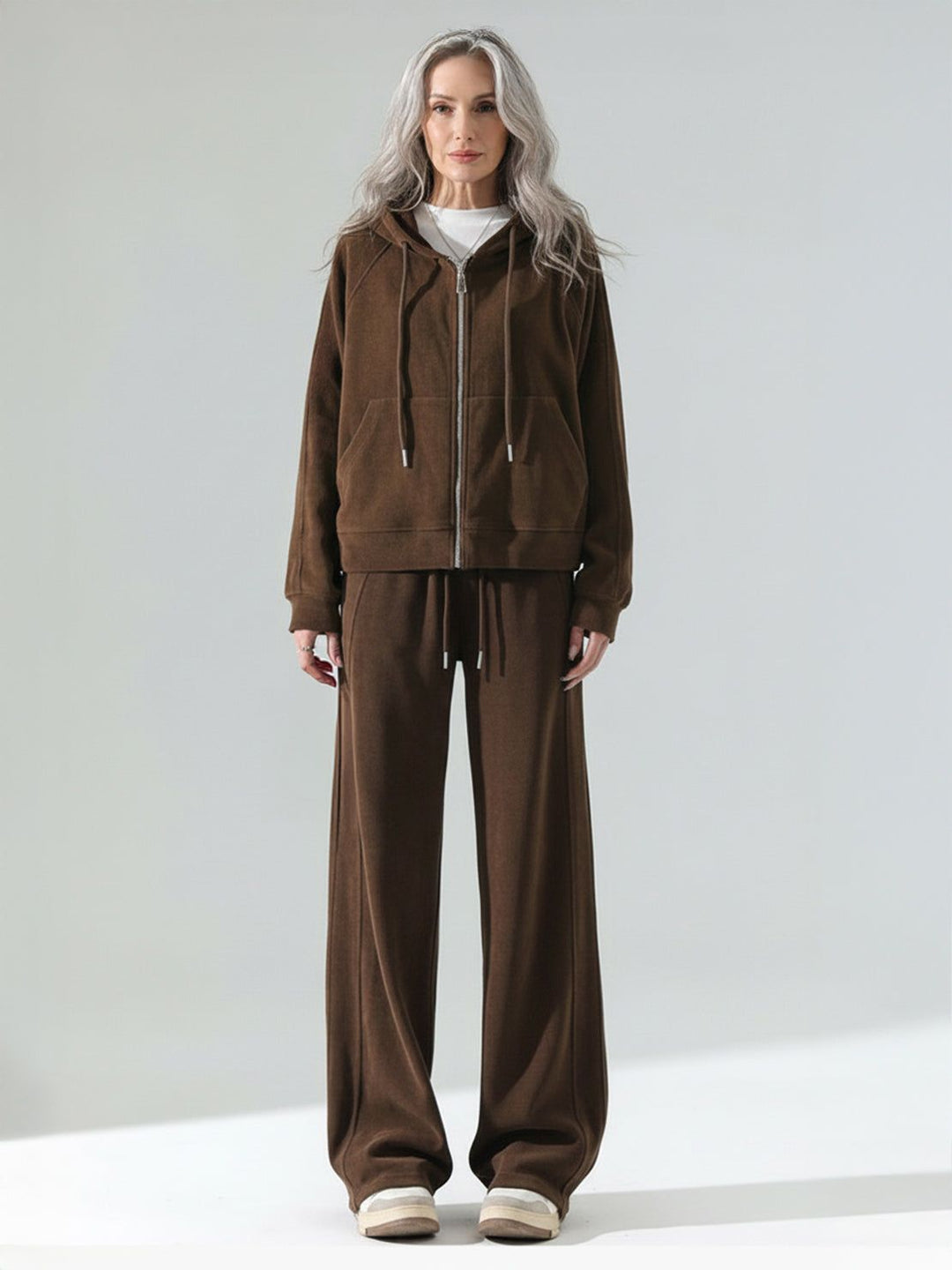 Chenille Zip-up Loungewear Set brown image 1 