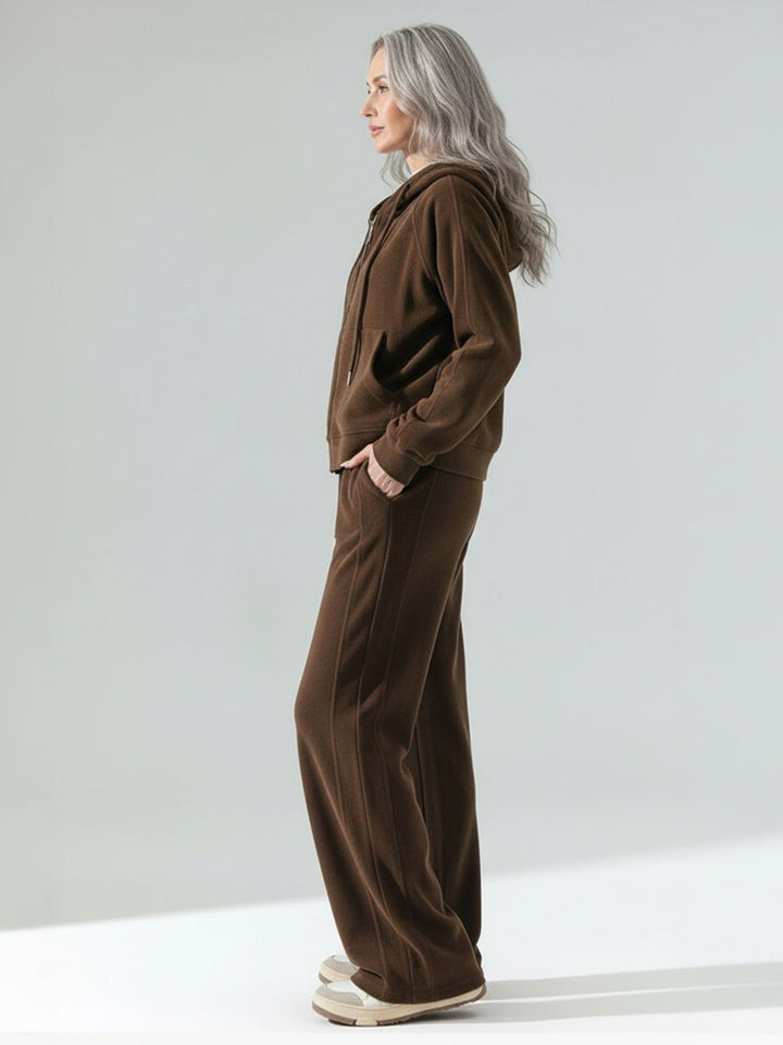 Chenille Zip-up Loungewear Set brown image 4 