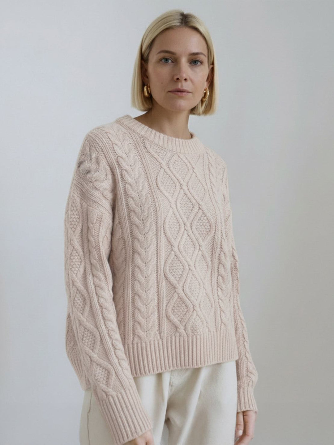 Oversized Cable-Knit Crewneck Sweater off white image 1 #color_off-white